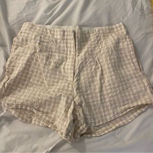 Tan and white linen shorts